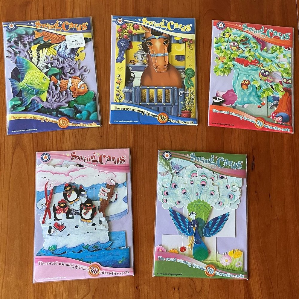 Unique Bundle of Swing Cards: Horse, Peacock, Penguins, Fish, and Owls (NWT)